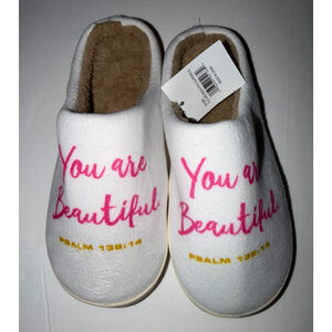 Women's White Psalm Slippers "You are Beautiful" Size 9-10 L Inspirational Cozy
